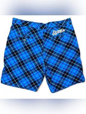 Royal and Awesome Blue Black Plaid Flat Front Men’s Shorts 36 Preppy Golf